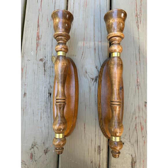 Vintage Mirrored Candle Sconces candleholders set of three wood wooden retro - Picture 3 of 16